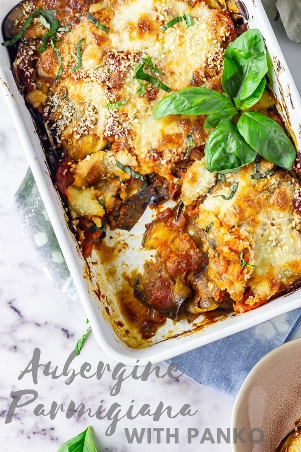 Pinterest image for aubergine parmigiana with text overlay