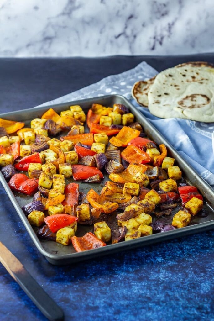 Chilli Paneer Tray Bake with Coriander Sauce • The Cook Report