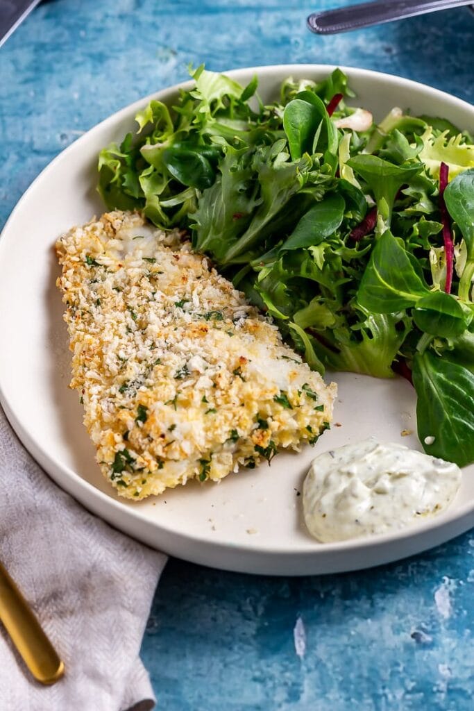 Parmesan Breaded Fish with Pesto Yoghurt Dip • The Cook Report