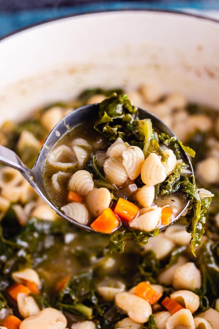 Ladleful of veggie pesto pasta soup