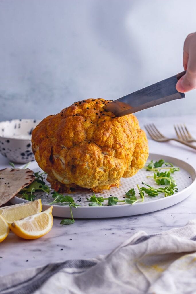 Whole Roasted Cauliflower with Tahini Sauce • The Cook Report