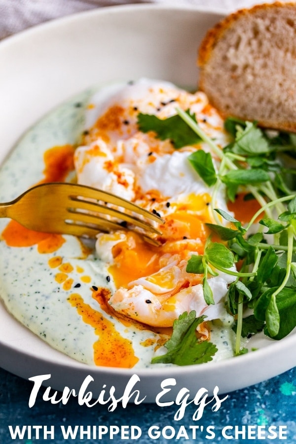 Pinterest image for Turkish eggs with text overlay