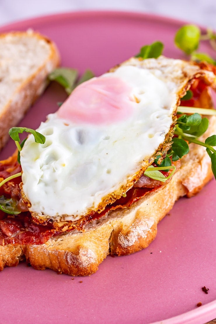Crispy fried egg on a breakfast sandwich 