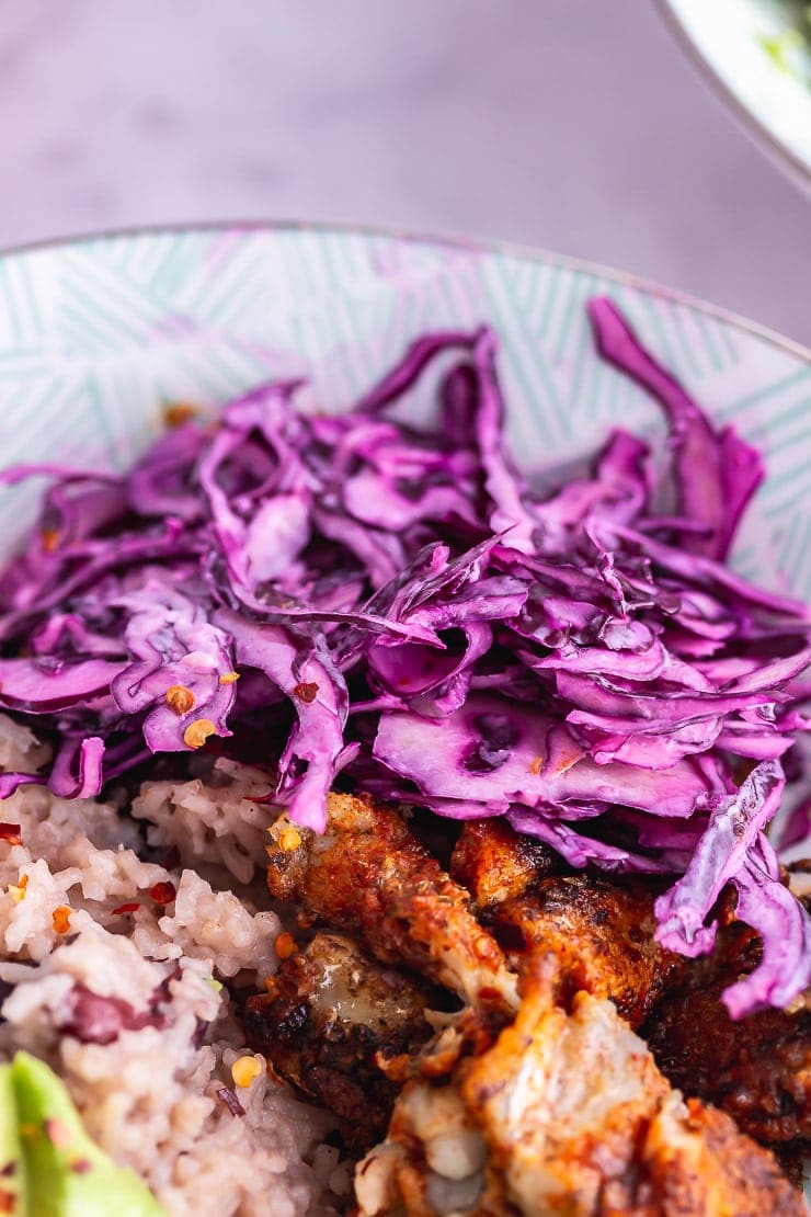 Slaw on a fish taco bowl 