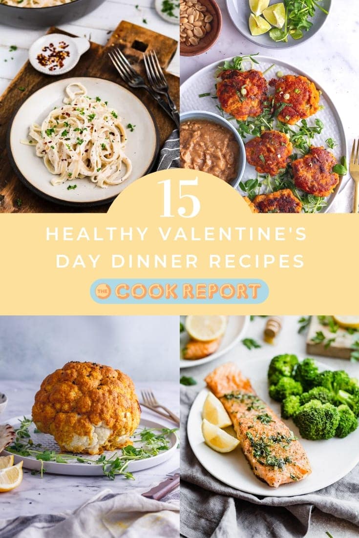 Pinterest image for Healthy Valentine's Day Dinner Recipes round up with text overlay