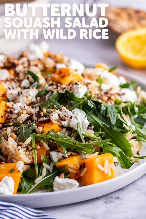 Pinterest image for butternut squash salad with text overlay