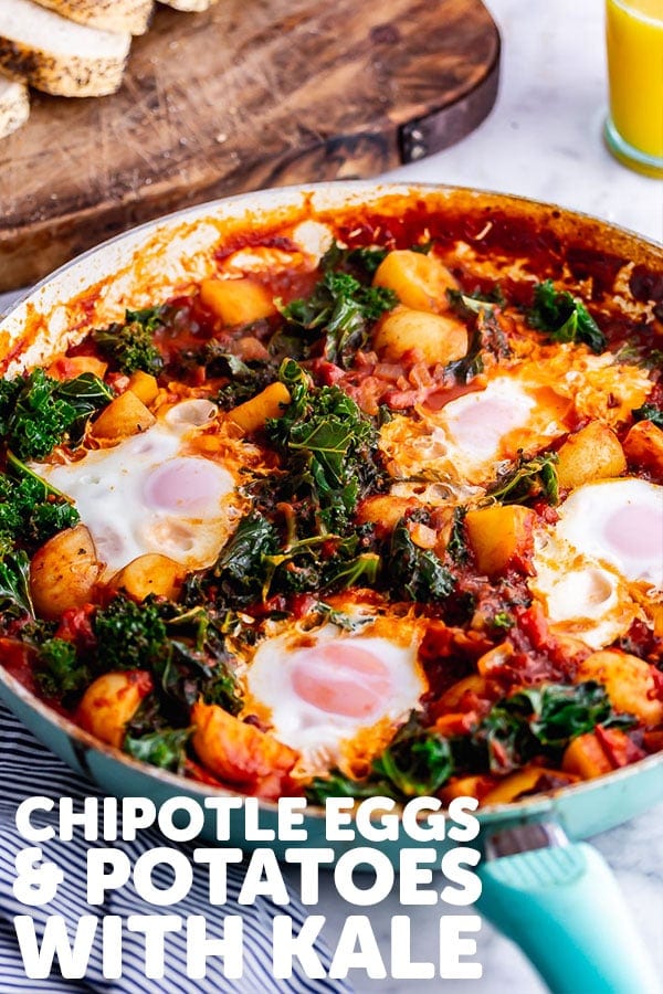 Pinterest image for chipotle eggs and potatoes with text overlay