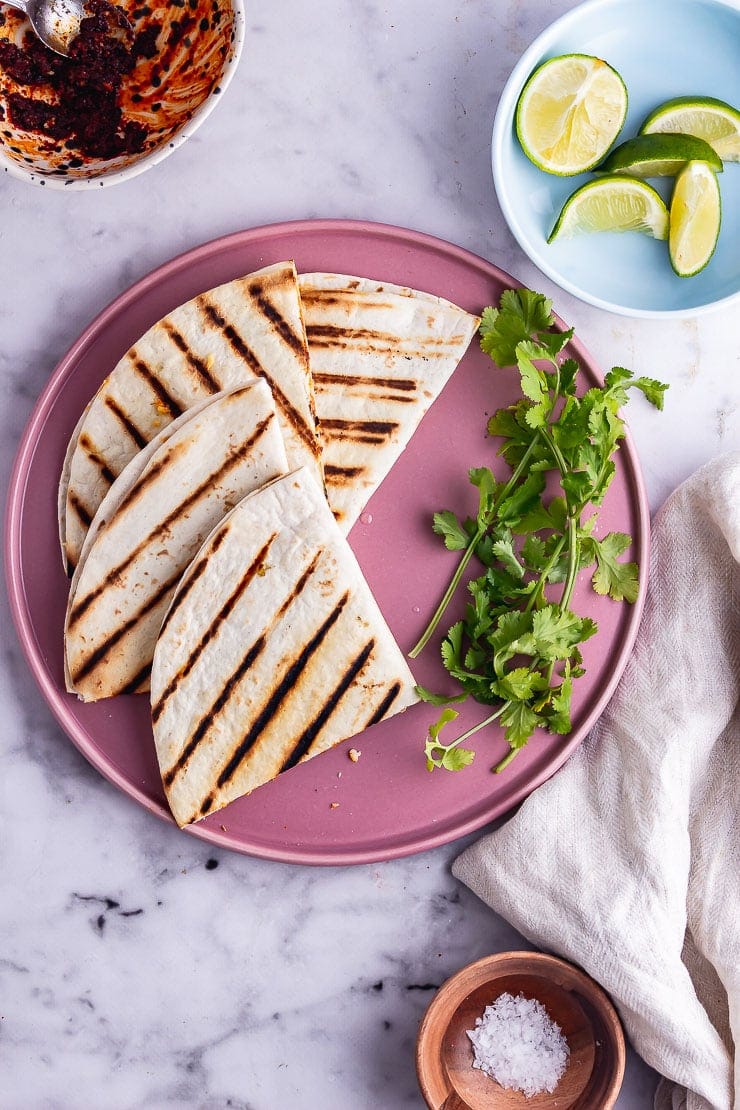 vegetarian quesadilla with chipotle aubergine