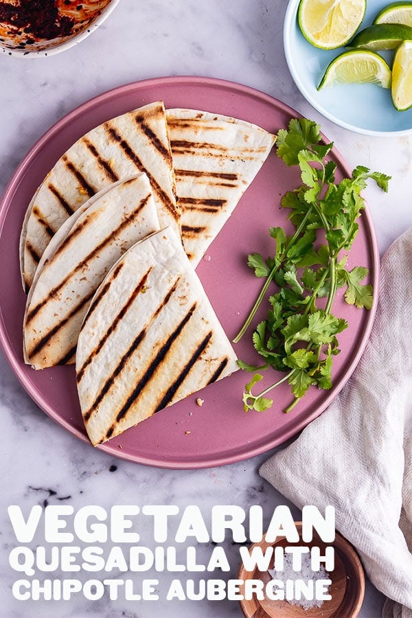 Pinterest image for vegetarian quesadilla with text overlay