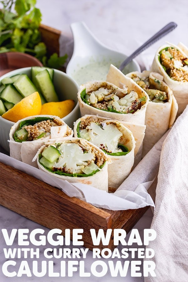 Pinterest image of veggie wrap with text overlay