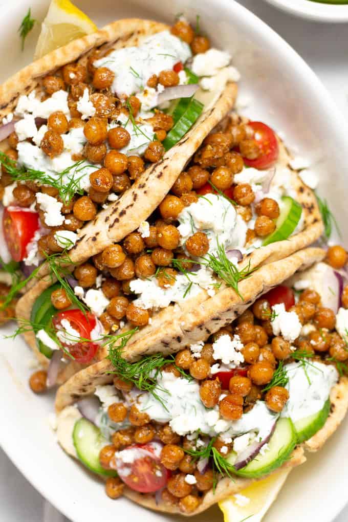 Overhead shot of chickpea gyros