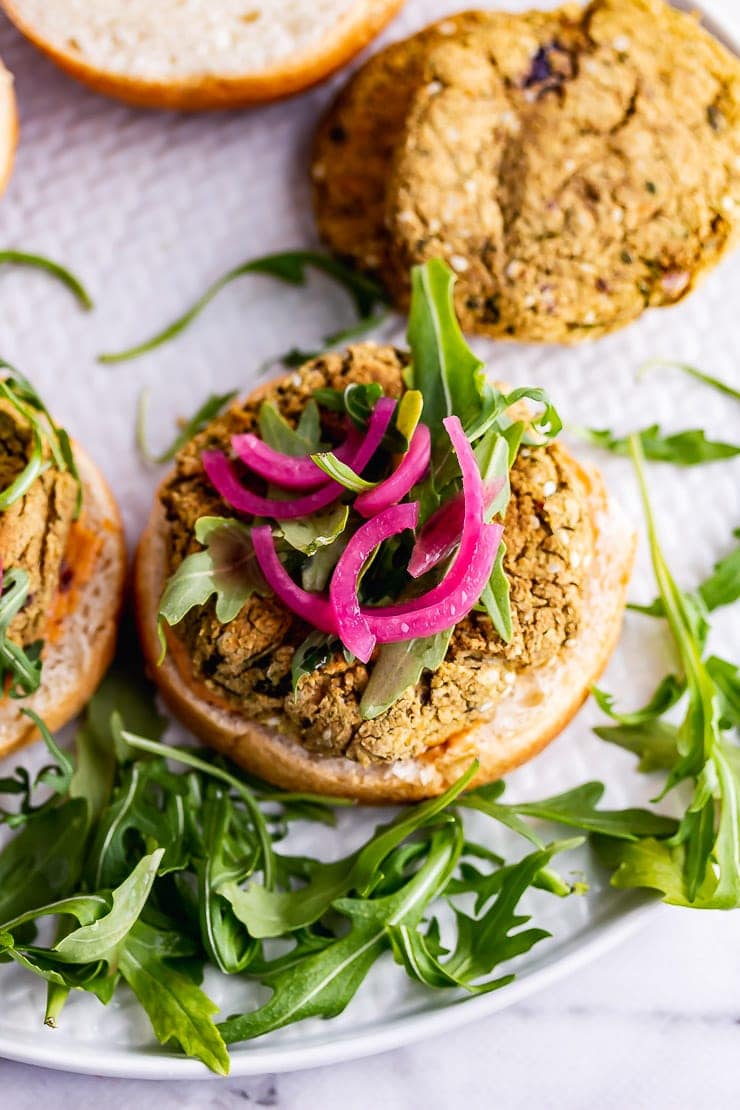 Baked falafel burger with rocket 