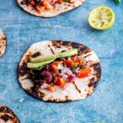 Vegan breakfast tacos with a lime and coriander