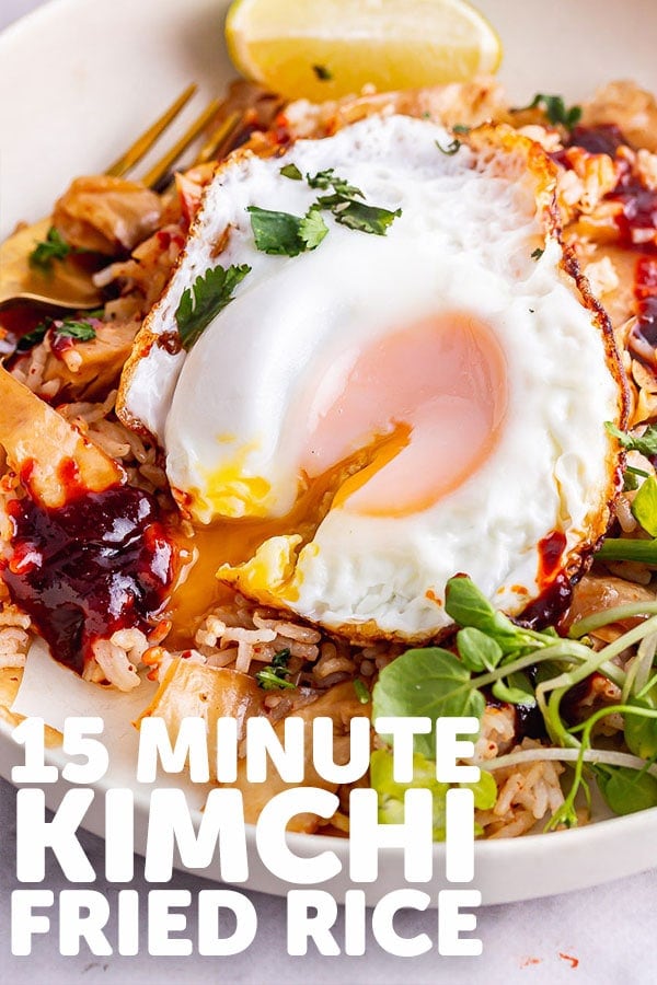 Pinterest image for kimchi fried rice with text overlay