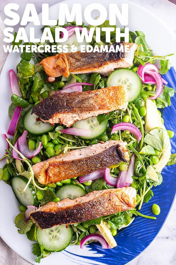 Pinterest image for salmon salad with text overlay