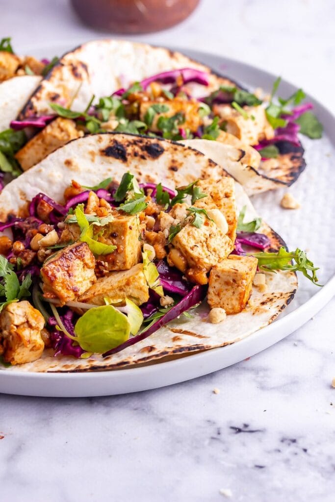Peanut Tofu Tacos with Cabbage Slaw • The Cook Report