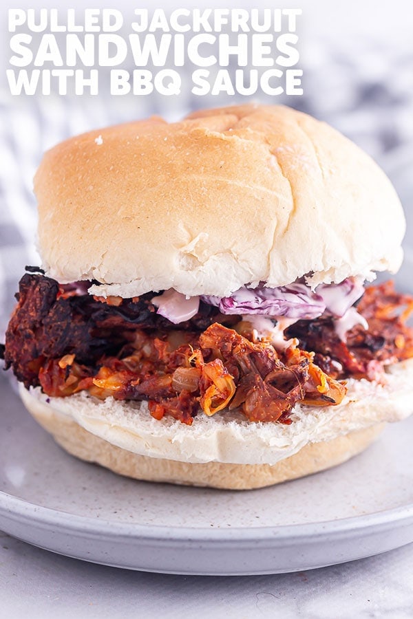 Pinterest image for pulled jackfruit sandwich with text overlay