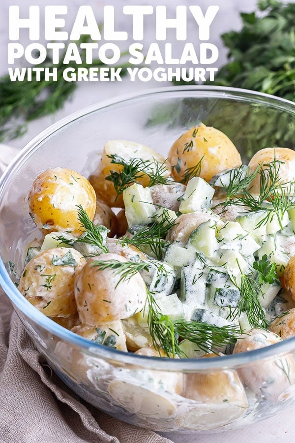 Pinterest image for healthy potato salad with text overlay