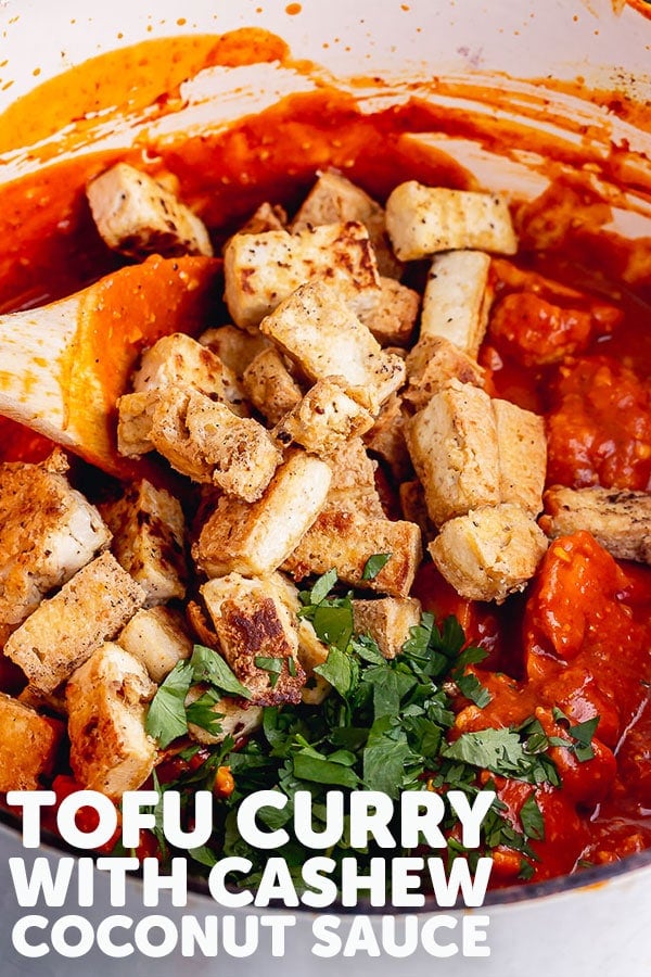 Pinterest image of tofu curry with text overlay