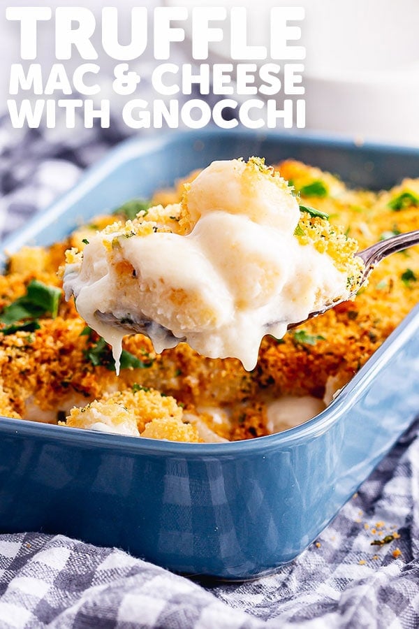 Pinterest image for truffle mac and cheese with text overlay