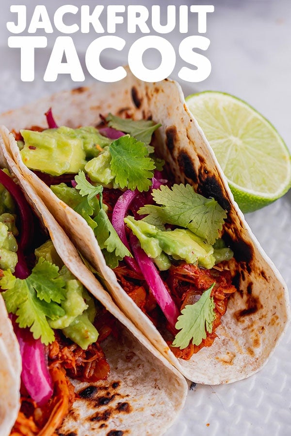 Pinterest image of jackfruit tacos with text overlay