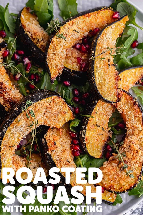 Pinterest image for roasted squash with text overlay