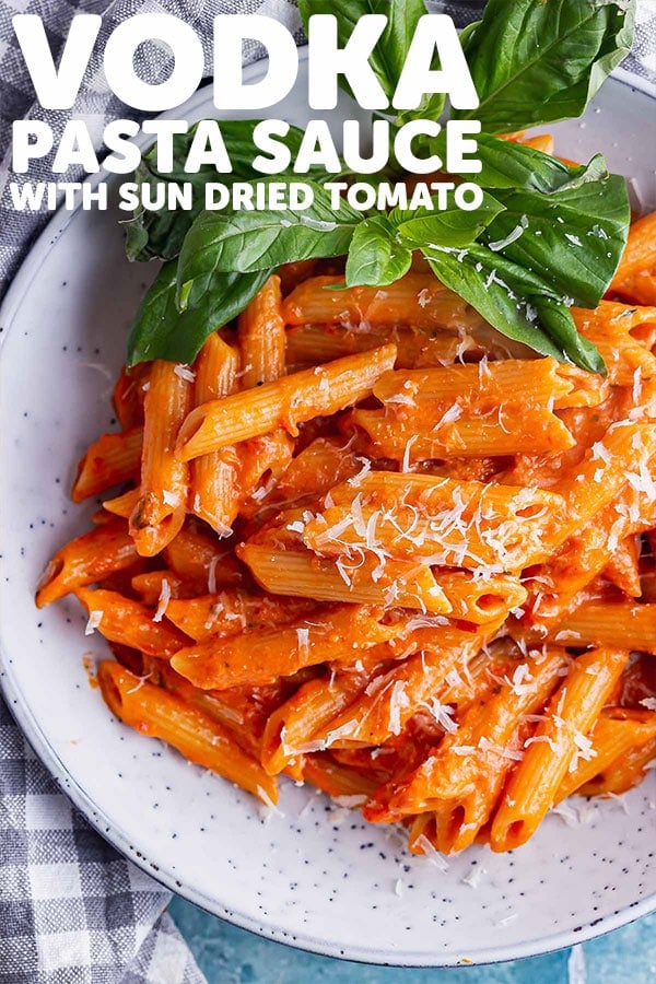 Pinterest image for vodka pasta sauce with text overlay