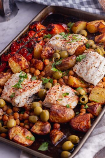 Easy Cod Traybake with Tomato, Potato & Chickpeas • The Cook Report