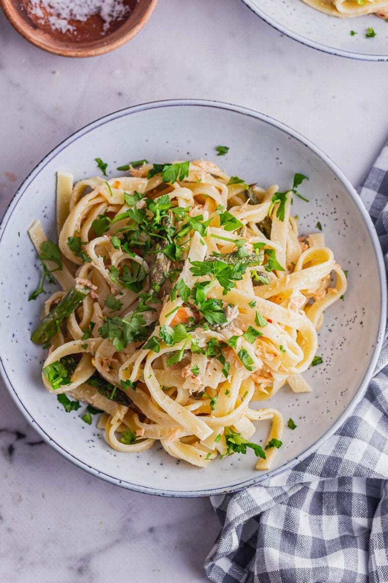 Salmon Crème Fraîche Pasta with Asparagus • The Cook Report