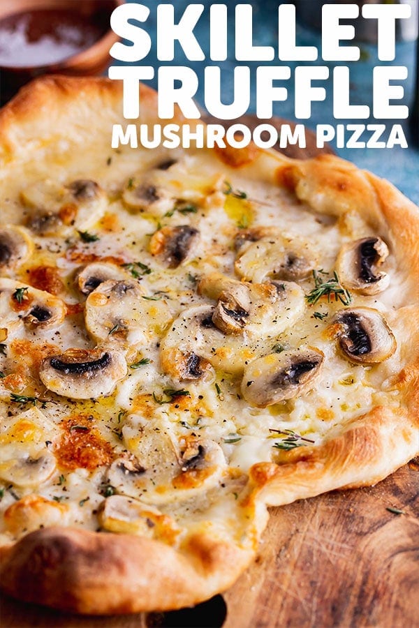 Pinterest image for truffle mushroom pizza with text overlay