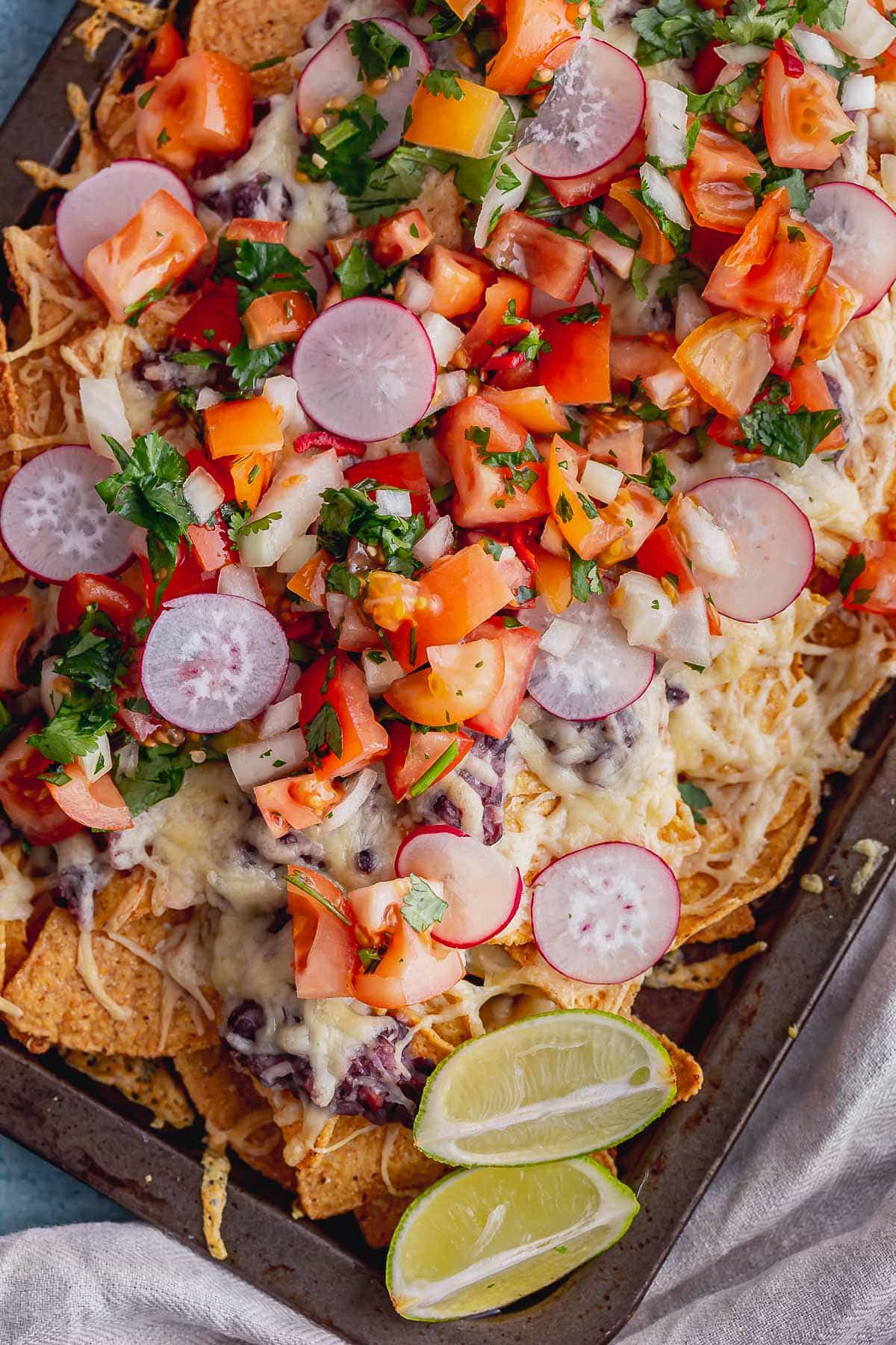 Close up of nacho toppings 