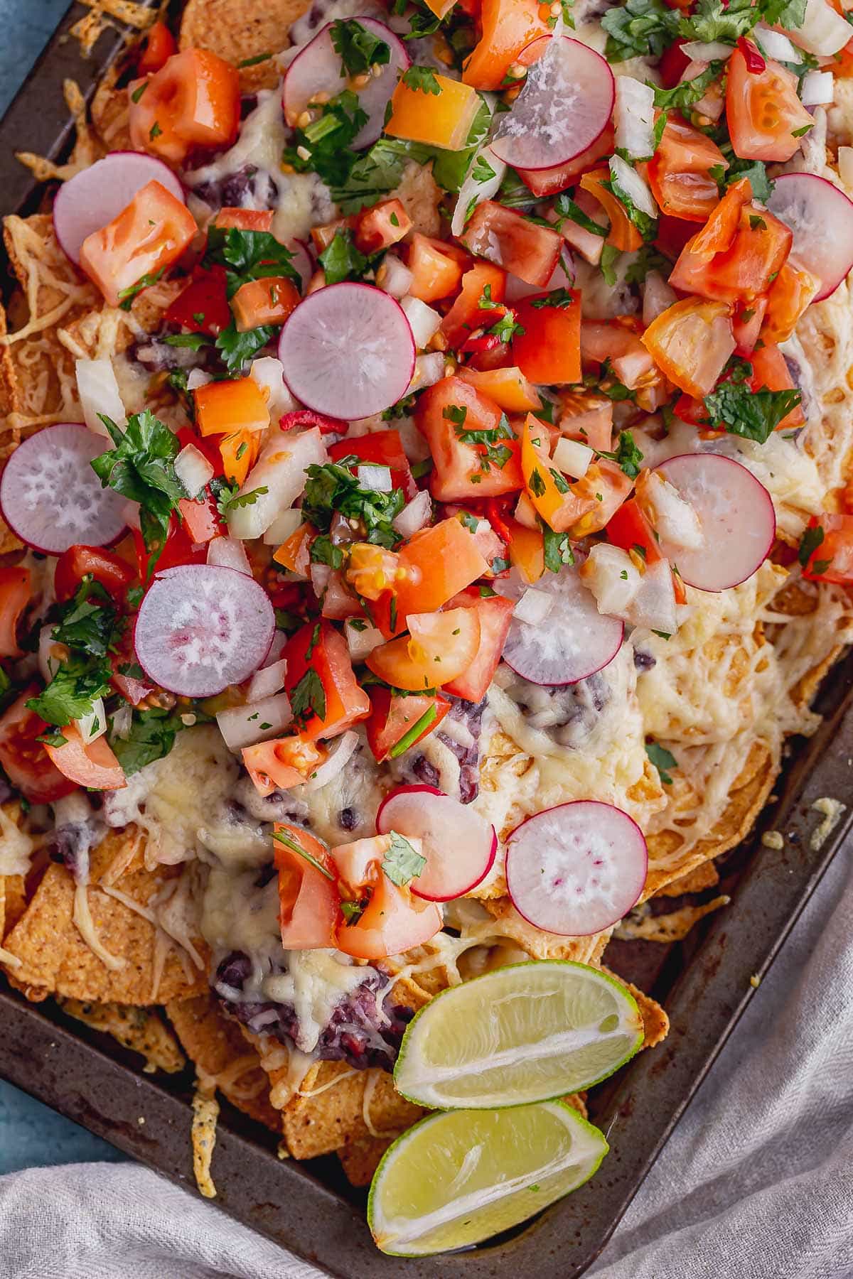 Close up of nacho toppings