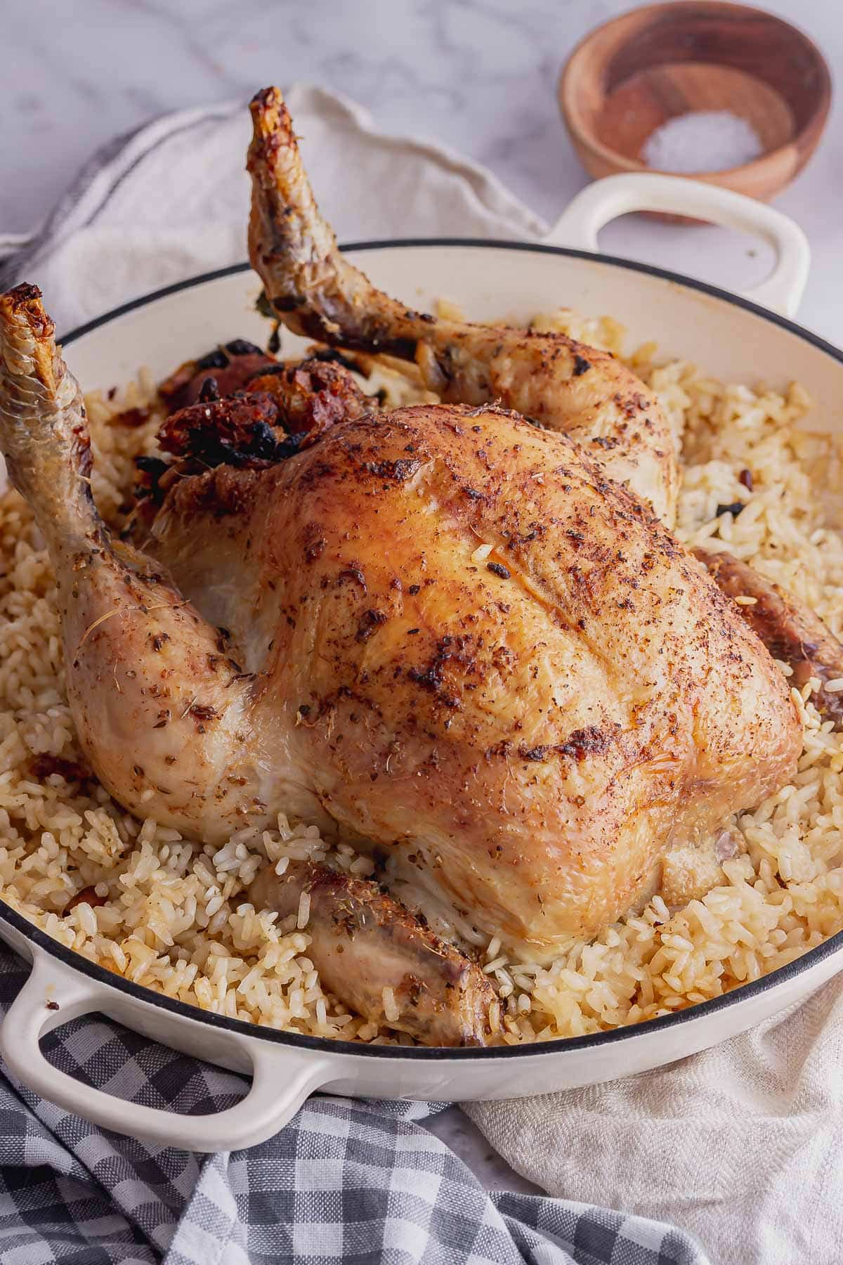 Roast chicken on a bed of risotto 