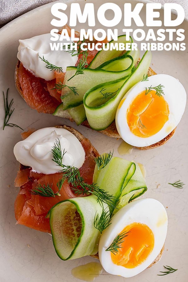 Pinterest image for smoked salmon toasts with text overlay