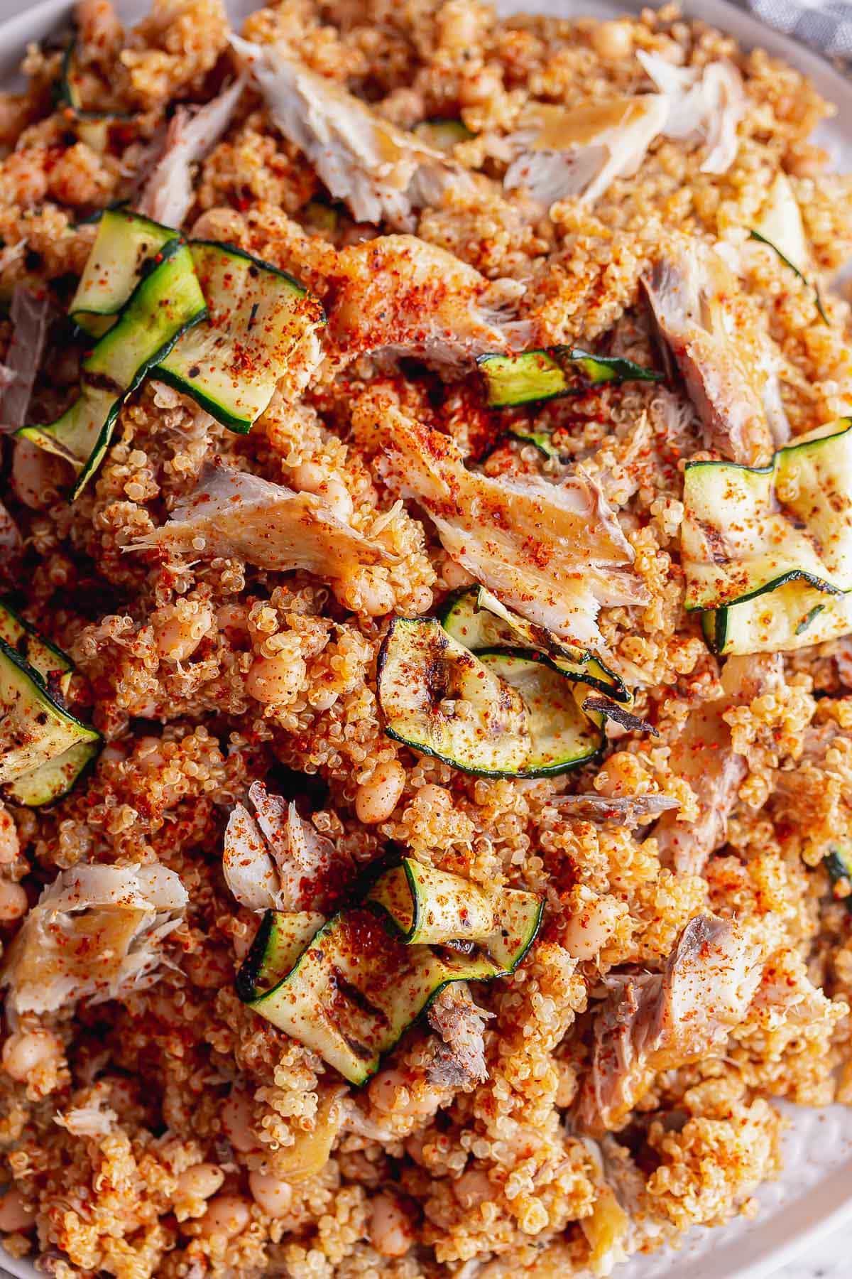 Close up of quinoa and mackerel