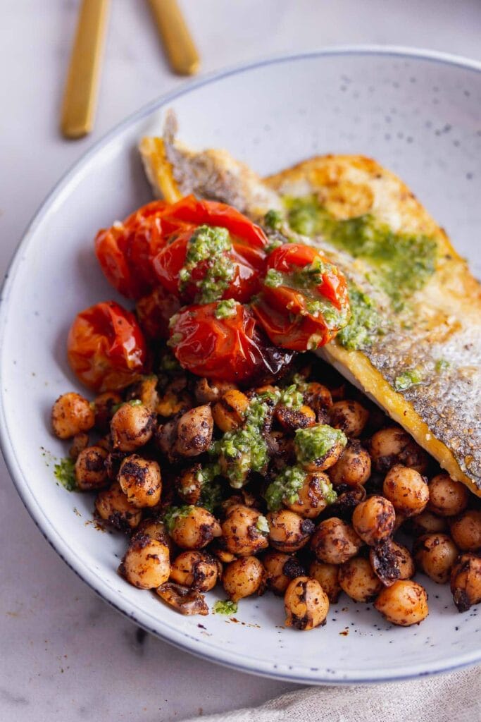 Pan Fried Sea Bass with Spiced Chickpeas • The Cook Report