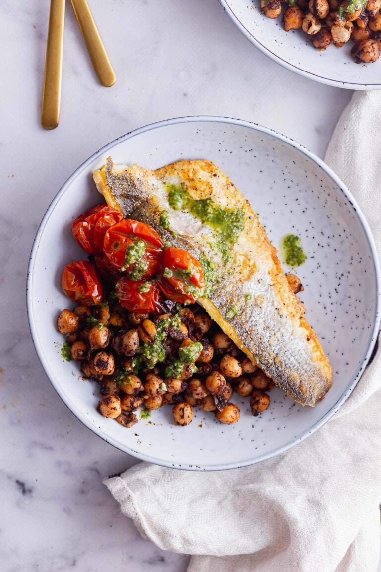 Pan Fried Sea Bass with Spiced Chickpeas • The Cook Report