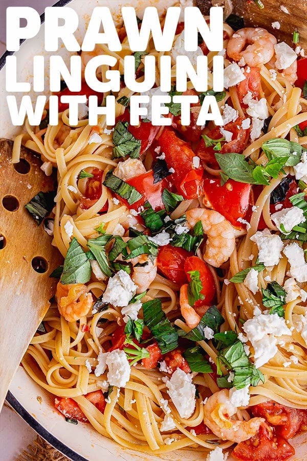 Pinterest image of prawn linguini with text overlay