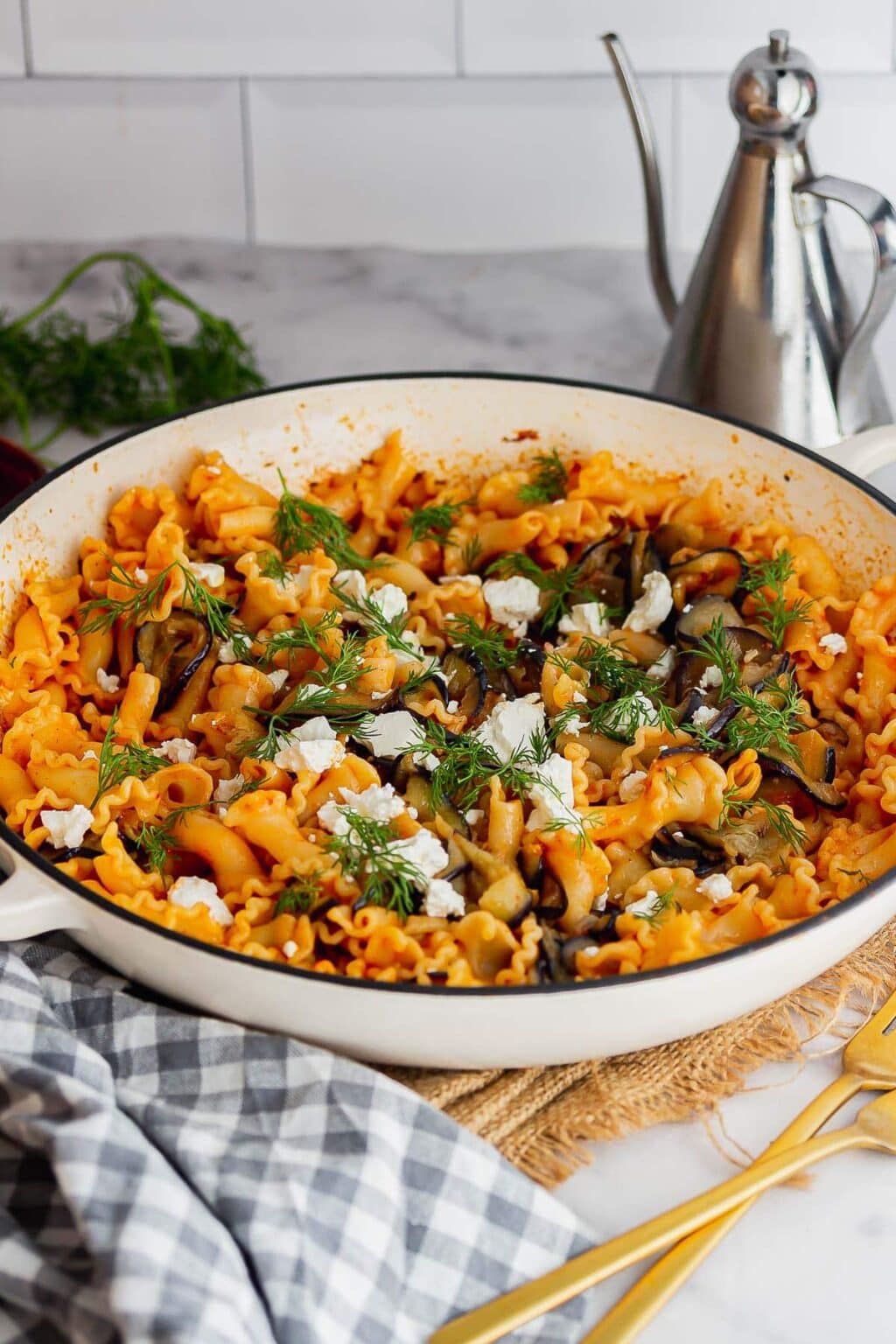 Spicy Harissa Pasta with Aubergine • The Cook Report