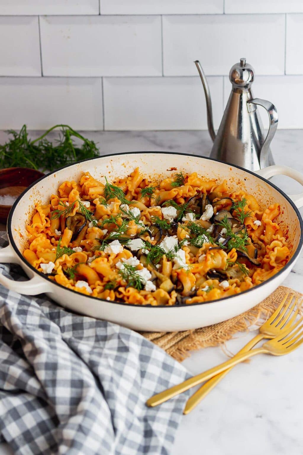 Spicy Harissa Pasta with Aubergine • The Cook Report