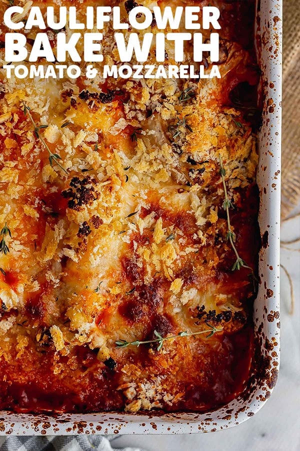 Pinterest image of cauliflower bake with text overlay