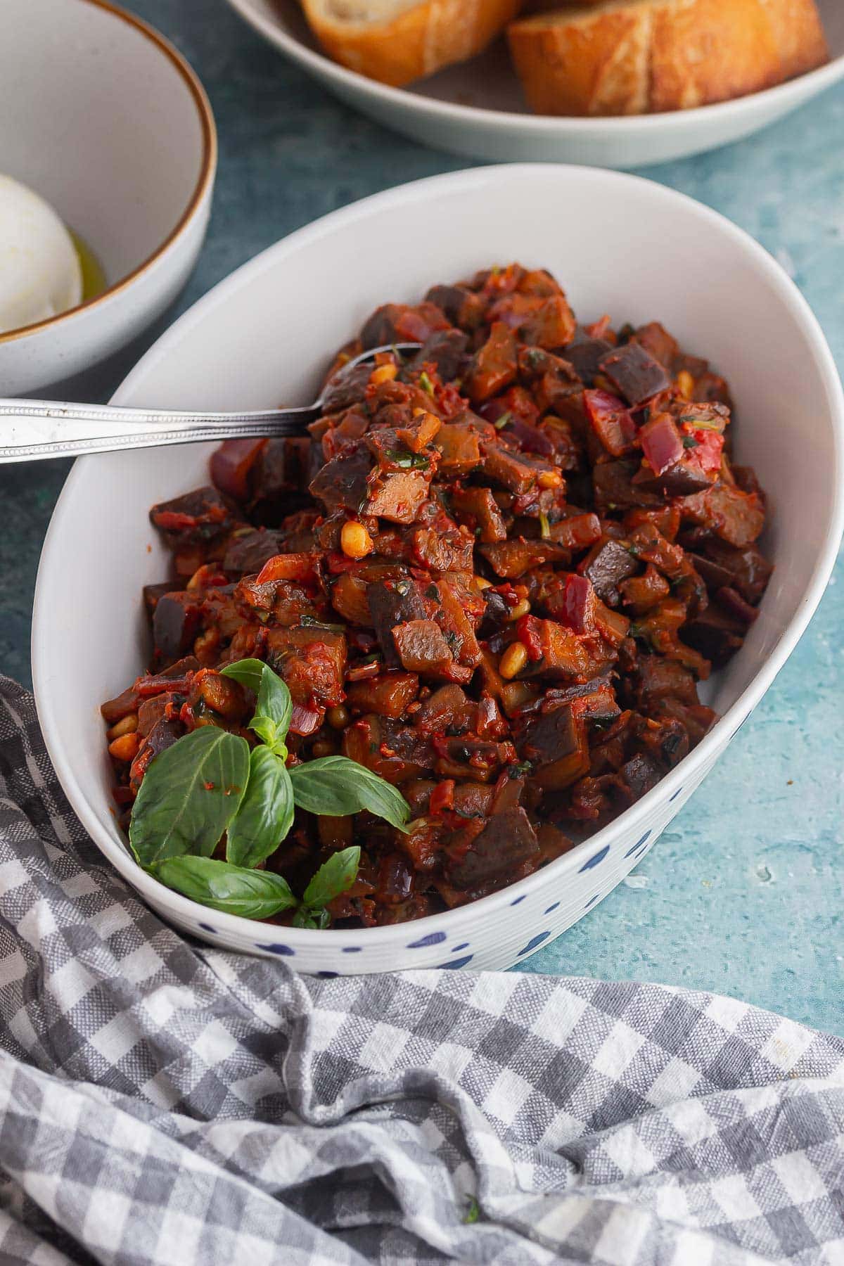 White dish of aubergine stew