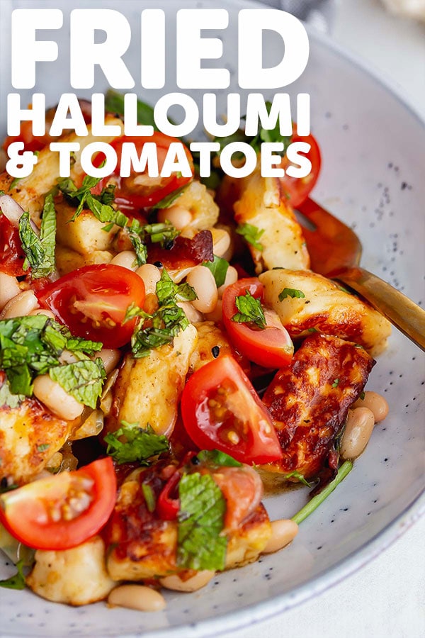 Pinterest image for fried halloumi with text overlay