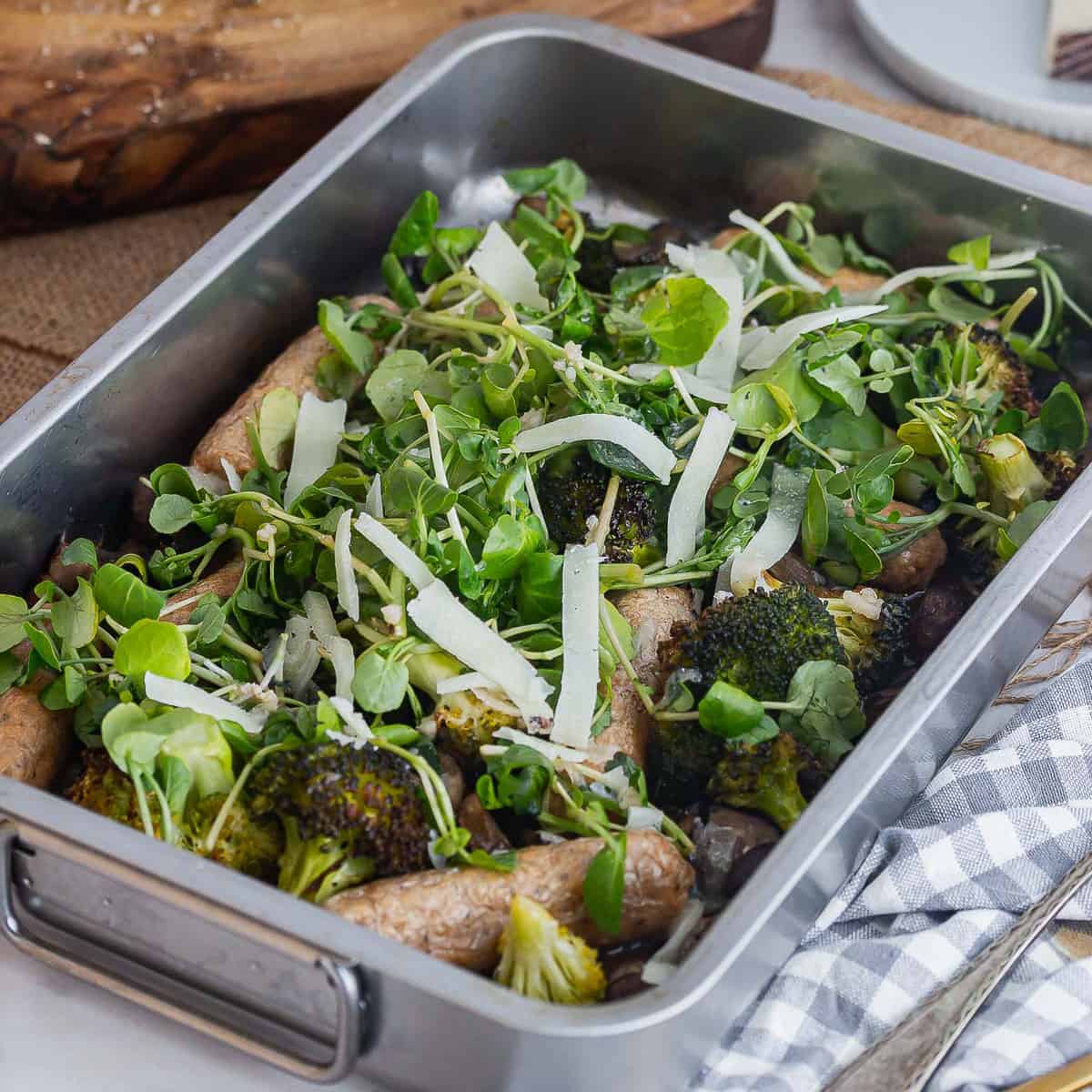 Sausage tray bake with broccoli mushrooms the cook report