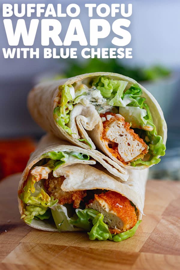 Pinterest image of buffalo tofu wraps with text overlay