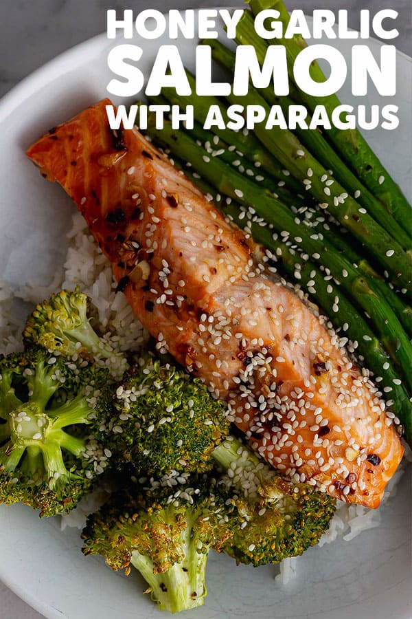 Pinterest image of honey garlic salmon with text overlay