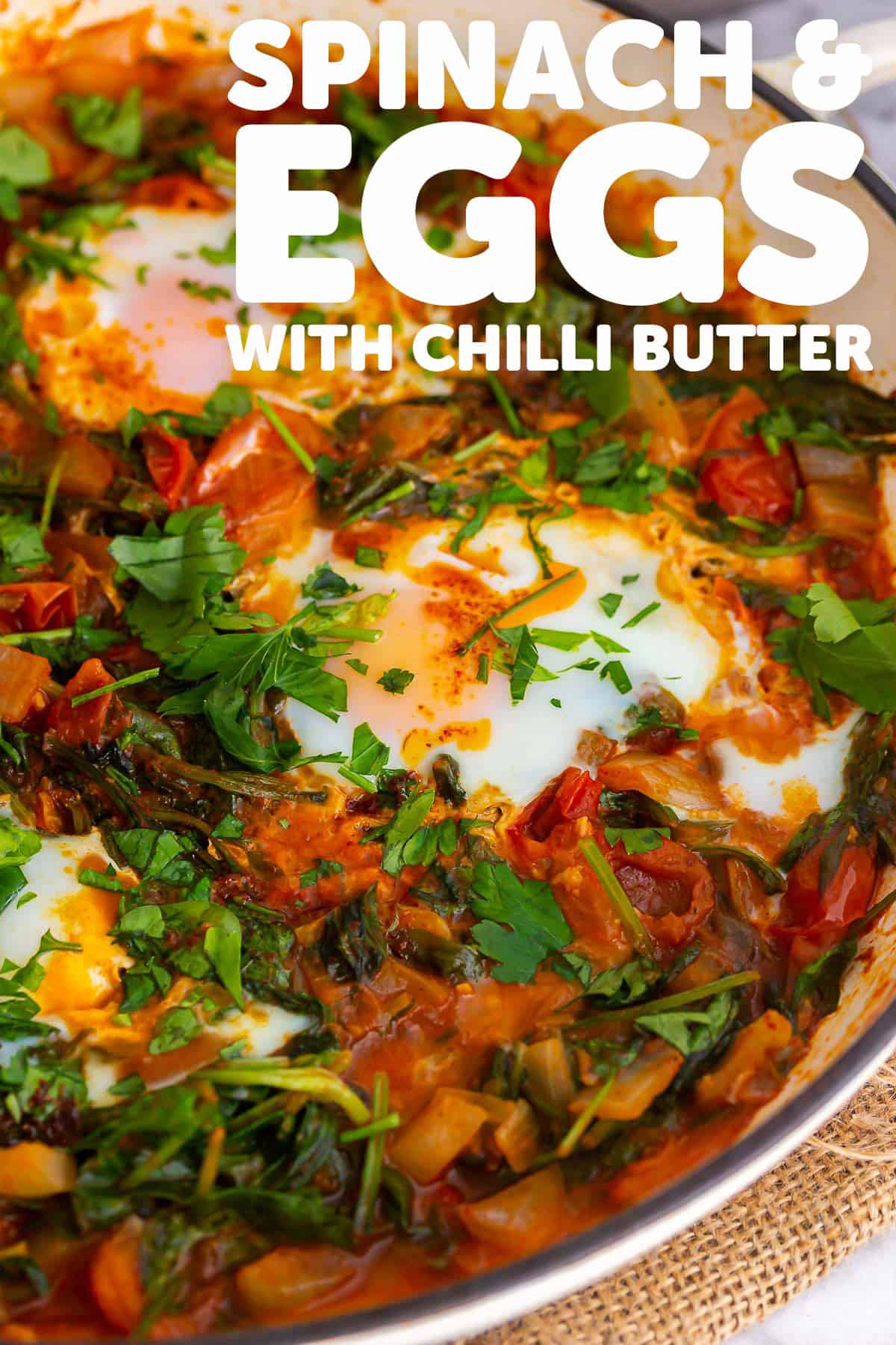 Pinterest image of spinach and eggs with text overlay