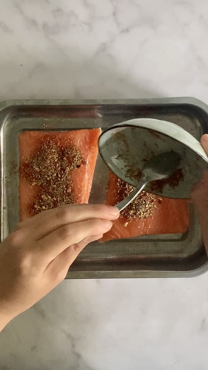 Salmon in a baking tray