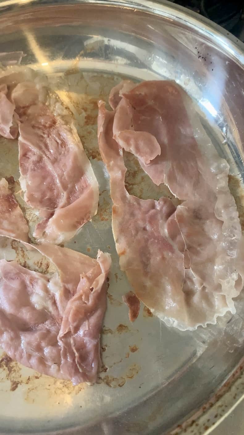 Prosciutto in a frying pan