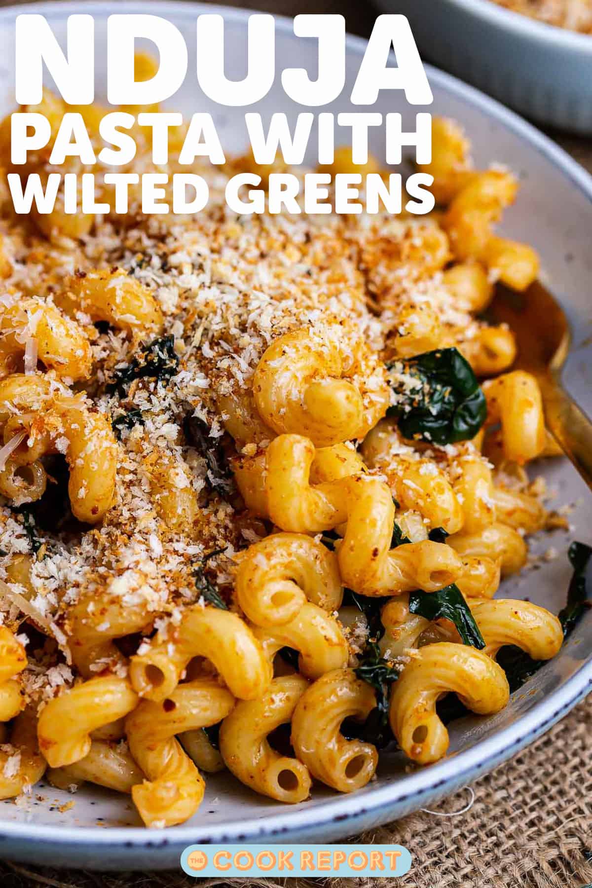 Pinterest image of nduja pasta with text overlay